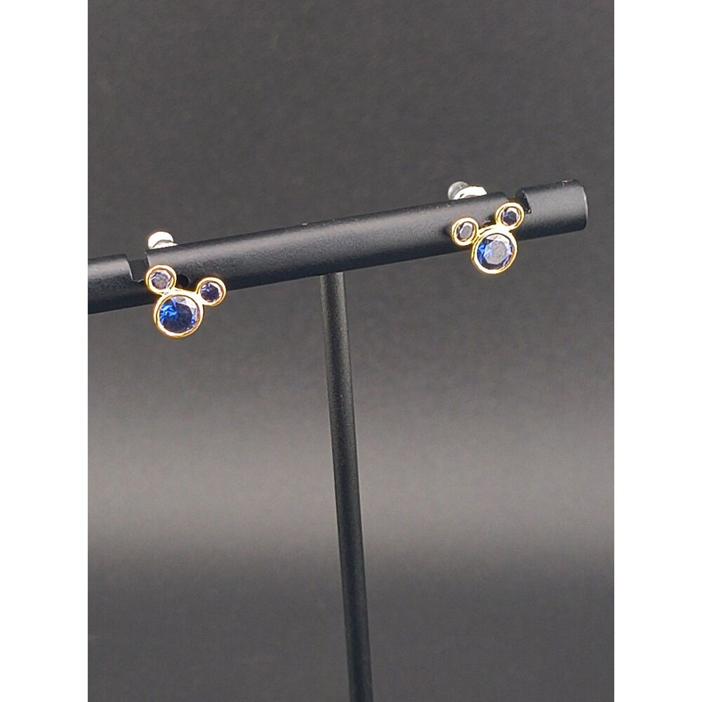 Disney 10KT Gold Mickey Mouse Earrings Blue Cubic Zirconia Sapphire September